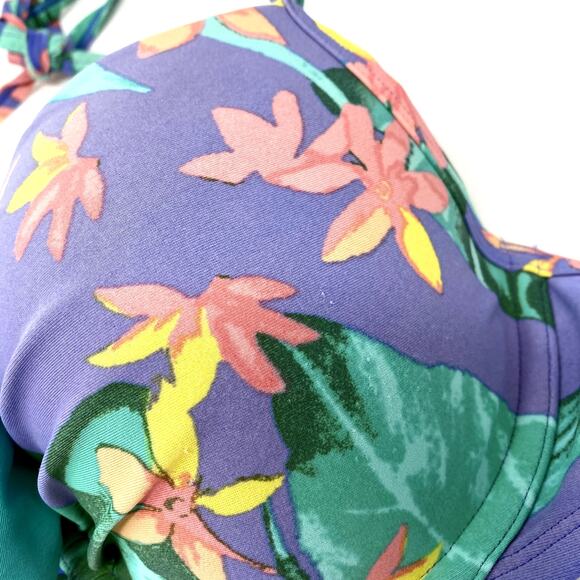 Aerie Purple Floral Push-up Wired Summer Beach Bikini Set Top 36C Bottom L - Picture 3 of 13